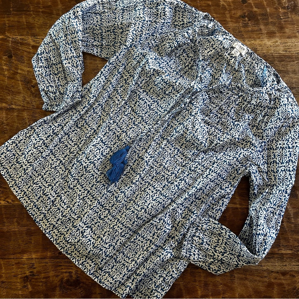 J. Crew Re-Imagined Blue and White Printed Top